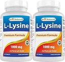 Best Naturals L-Lysine 1000mg 180 Tablets (180 Count (Pack of 1)) (2 Bottles)