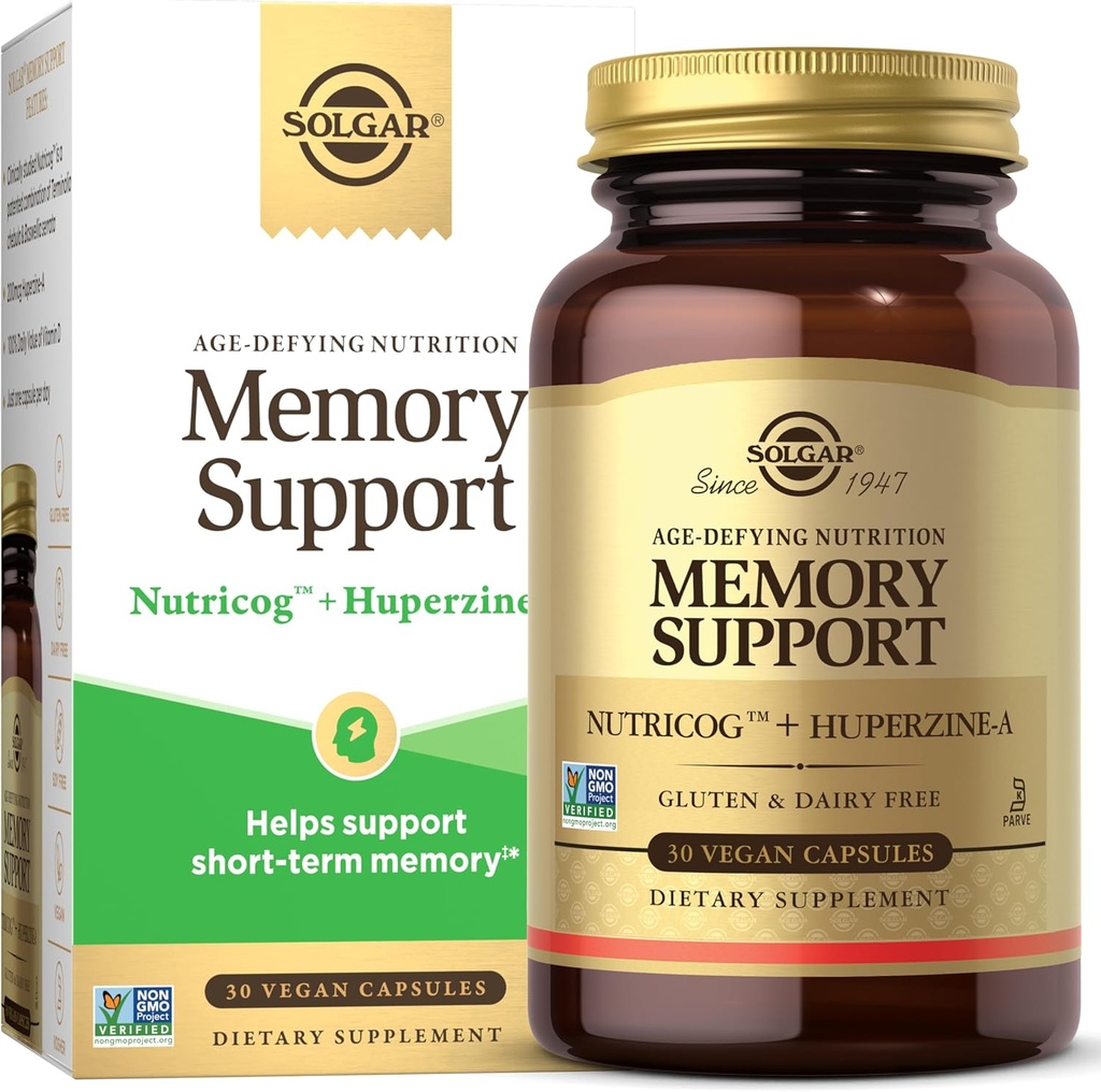 Solgar Memory, Beyin Diyetsel Supplement for Memory and Focus, Klinik olarak Studied Nutricog, D & Huperzine-A, Nootropic Brain Health Supplement, Sağlıklı Ağlama Desteği, 30 Hizmet