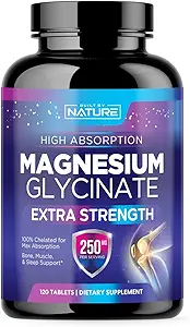 Magnezyum Glycinate 250 mg - Yüksek Abhidrasyon Chelated Magnezyum Supplement - %100 Saf Magnezyum Glycinate - Stres, Uyku, Kalp ve Kas Sağlık Desteği - Non-GMO, Vegan, Gluten-Free (120 Tablet)