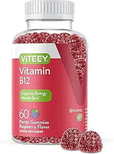 Viteey Vitamin B12 Gummies - Bilişsel Destek ve Enerji Gummies - Vegan, Gelatin Free, Gluten Free - 60 Kont