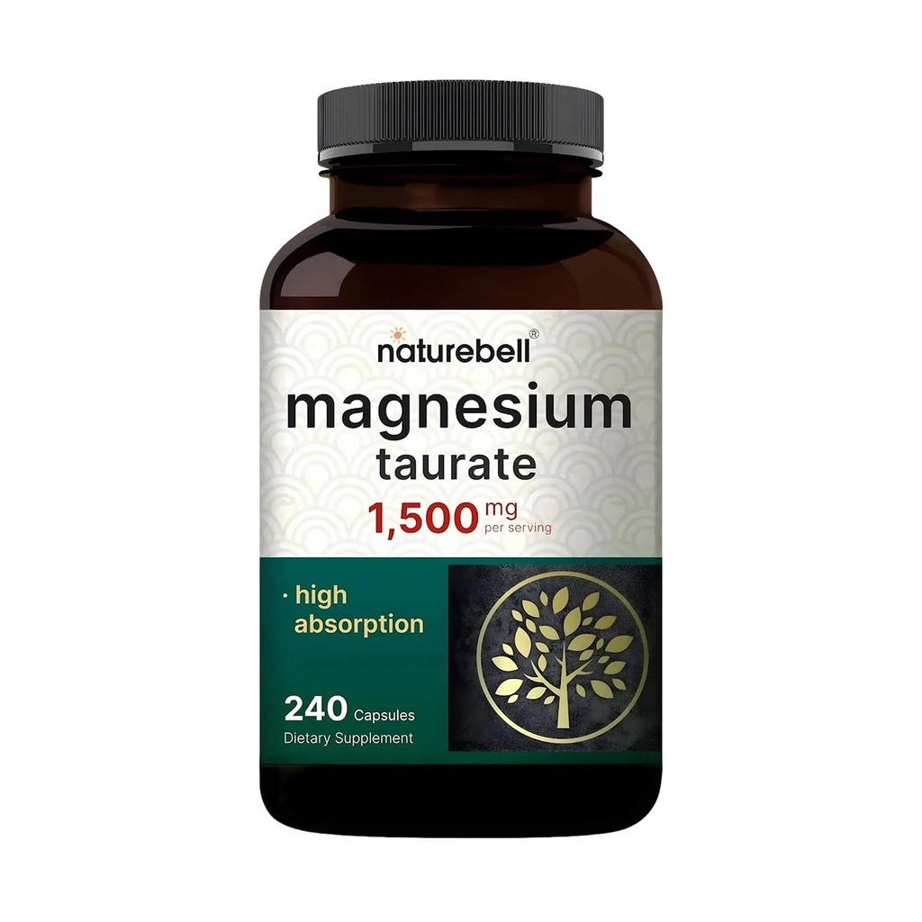 NatureBell Magnezyum Taurate 1,500 mg, 240 Capsules | Chelated for High Abors | Non-GMO, Gluten-Free
