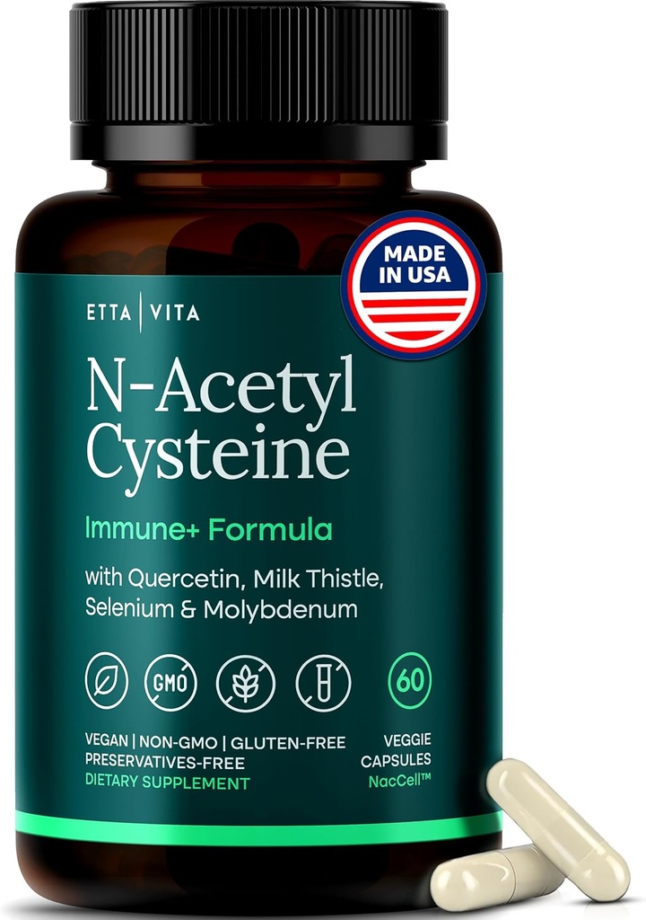 Vegan Liver Detox & Cleanse - NAC Supplement N-Acetyl Cysteine 600 mg with Quercetin, Milk Thistle, Molybdenum & Selenium, N-Acetyl-Cysteine Capsules for Immune Support, Respir & Brain Health