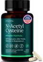 Vegan Liver Detox & Cleanse - NAC Supplement N-Acetyl Cysteine 600 mg with Quercetin, Milk Thistle, Molybdenum & Selenium, N-Acetyl-Cysteine Capsules for Immune Support, Respir & Brain Health