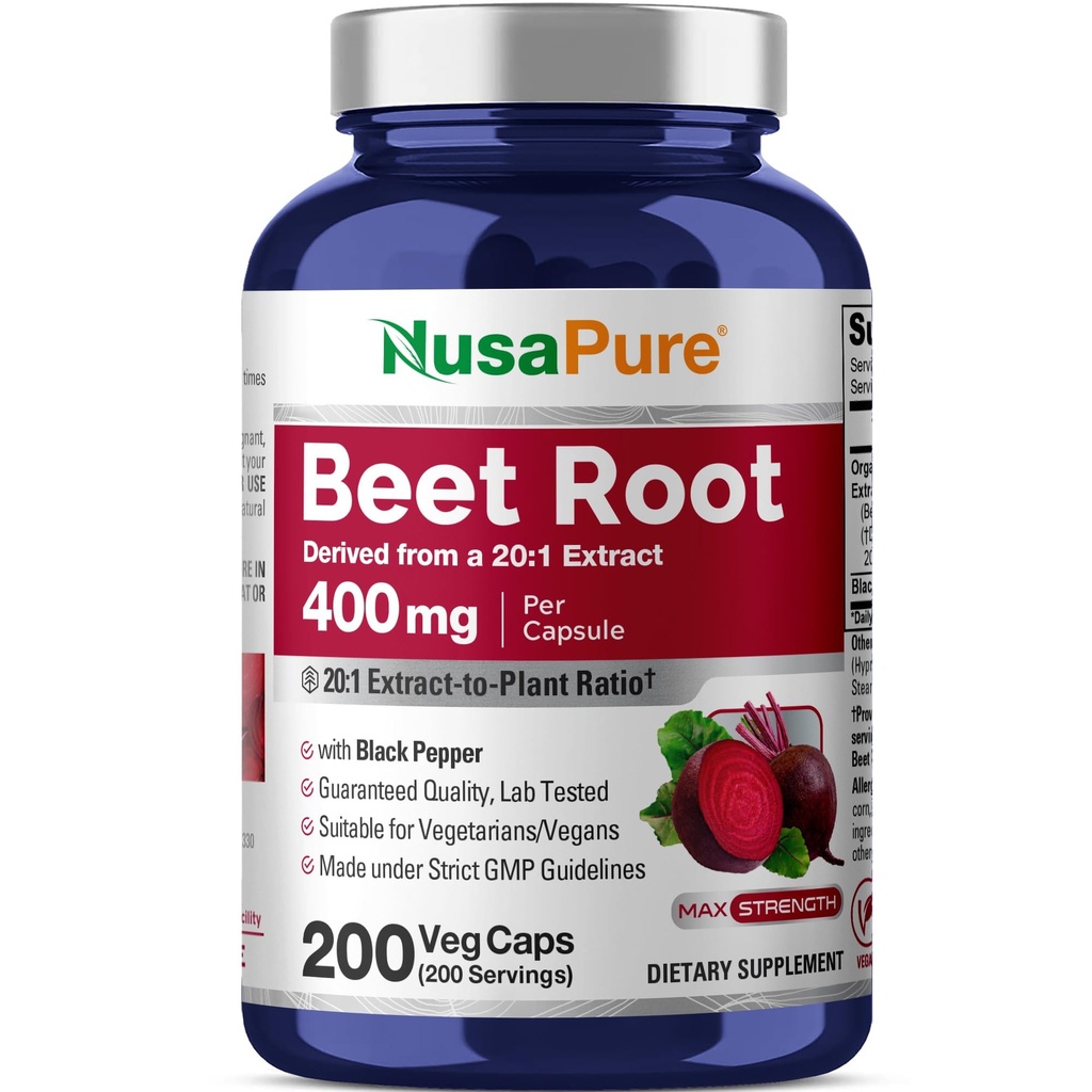 NusaPure Organik Arıt Kök 20:1 Ekstraksiyon, 400 mg 8,000 mg Eşdeğer - Siyah Pepper 4:1 Ekstraksiyon, 10 mg - 200 Veggie caps (Vegan, Non-GMO)