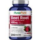 NusaPure Organic Beet Root 20:1 Extract, 400 mg Ισοδύναμο με 8.000 mg - Black Pepper 4:1 Extract, 10 mg - 200 Veggie caps (Vegan, Non-GMO)