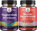 Pure Magnezyum Glycinate 400 mg Per Mood Sleep ve Relaxation 240ct ve Pure Biotin Pills for Women Men - Saçların İncelenmesi Doğal Tamamlamayı Durdurun