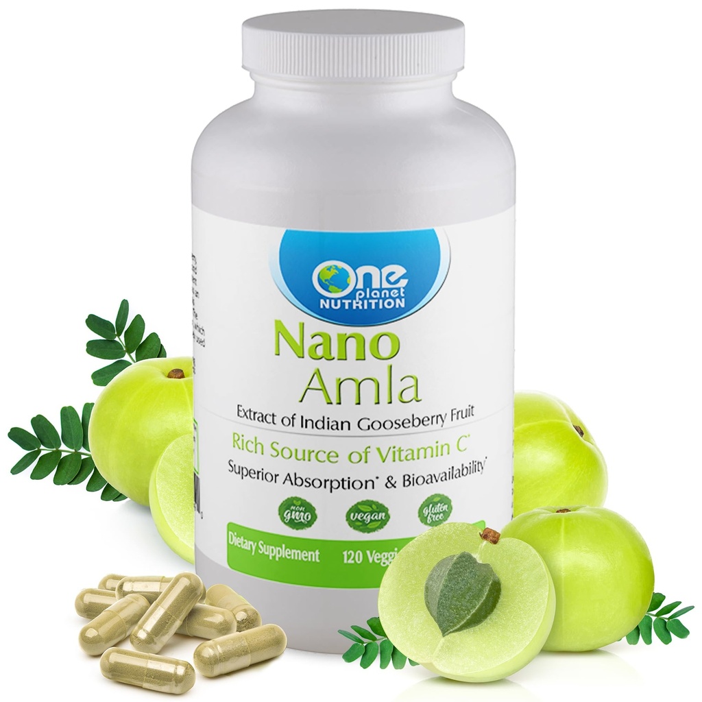 One Planet Nutrition Nano Amla 500 mg Veggie Capsules (120 Hizmet), Amla Fruit Ekstra, Collagen Production & Immune Support, Non-GMO, Vegan, Gluten-Free