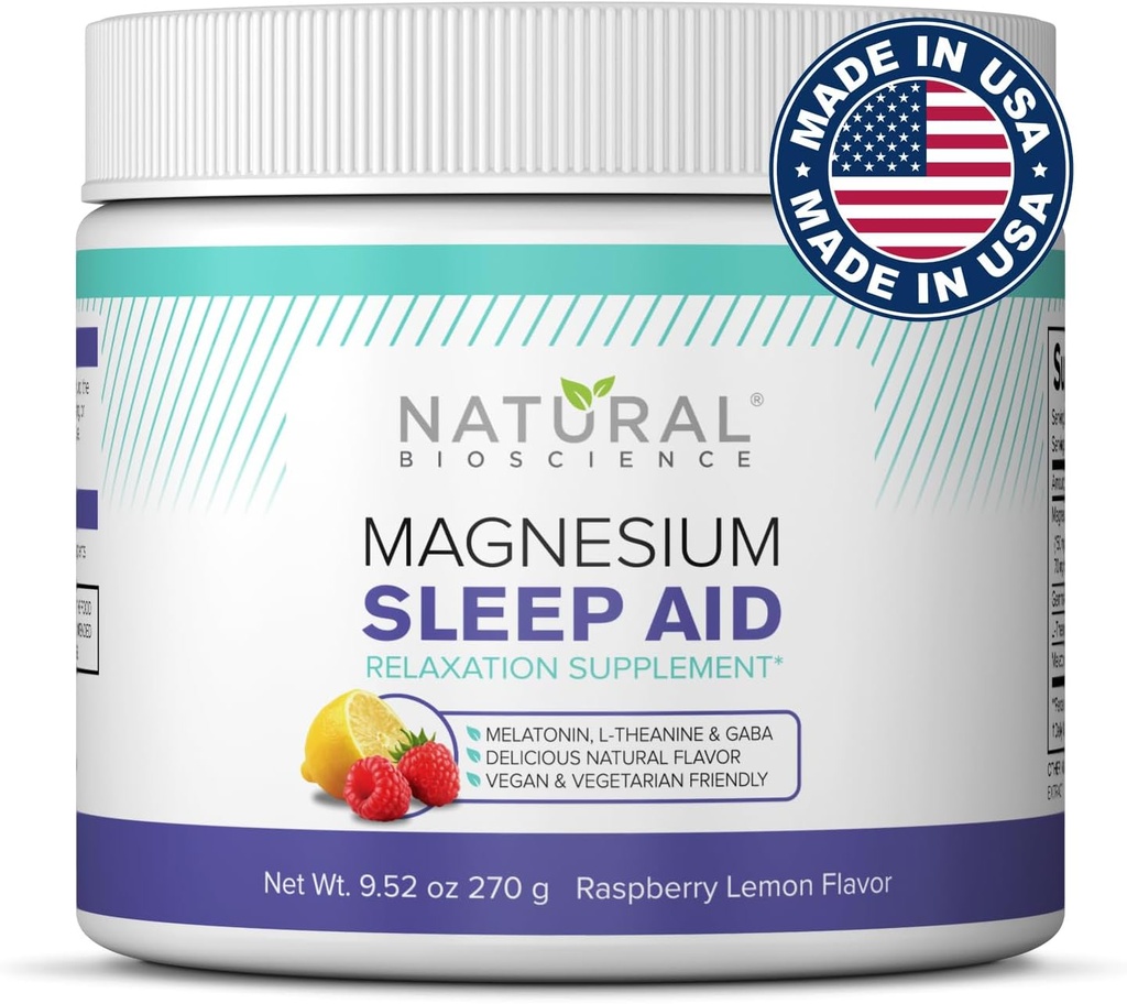Magnezyum Sleep Night Time Toz - Magnezyum Citrate, Magnezyum Glycinate with Melatonin, L-Theanine ve GABA Sleep Aid, Natural Sleep Supplement, Vegan, Gluten-Free, Raspberry Lemon Flavor
