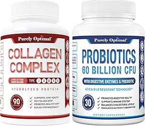 Safly Optimal Premium Multi Collagen Capsule Capsules (Types I, II, III, V, X) + Premium Probiyotiks 60 Milyar CFU ile Organik Prebiyotiks & Digestive Enzymes