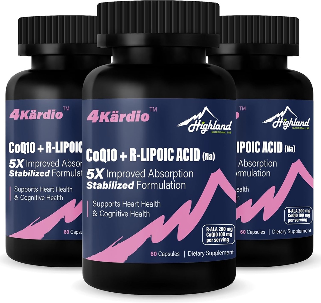 CoQ10 100 mg + R-Lipoic Acid 200 mg hizmet başına 200 mg, 3 Ay Supply, Up to 5X Improv Abors, R-Lipoic Acid/CoQ10 Supplement for Heart Health and Cognitive Health-180 Capsules