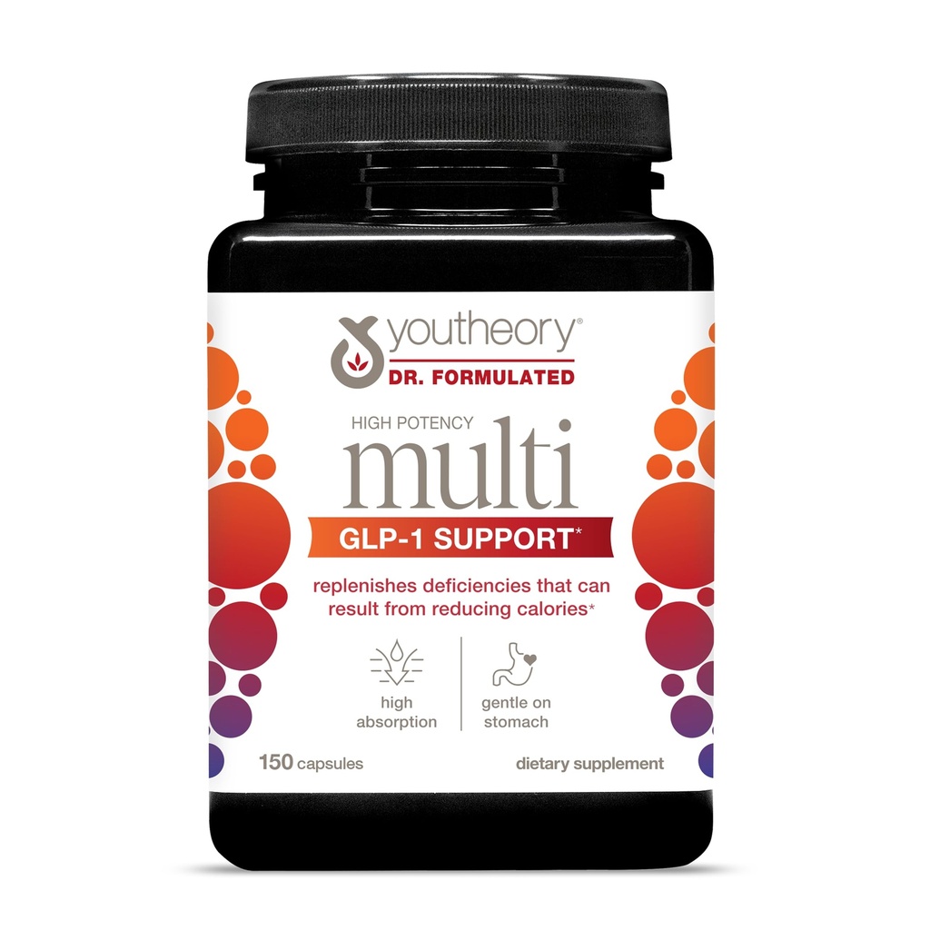Youtheory High Potency Multi GLP-1 Desteği - Yüksek Abhidrasyon Multivitaminler - Immune Support & Bone Health - Stomach - Vitamin D, C, Iron & More - 150 Vegetarian Capsules