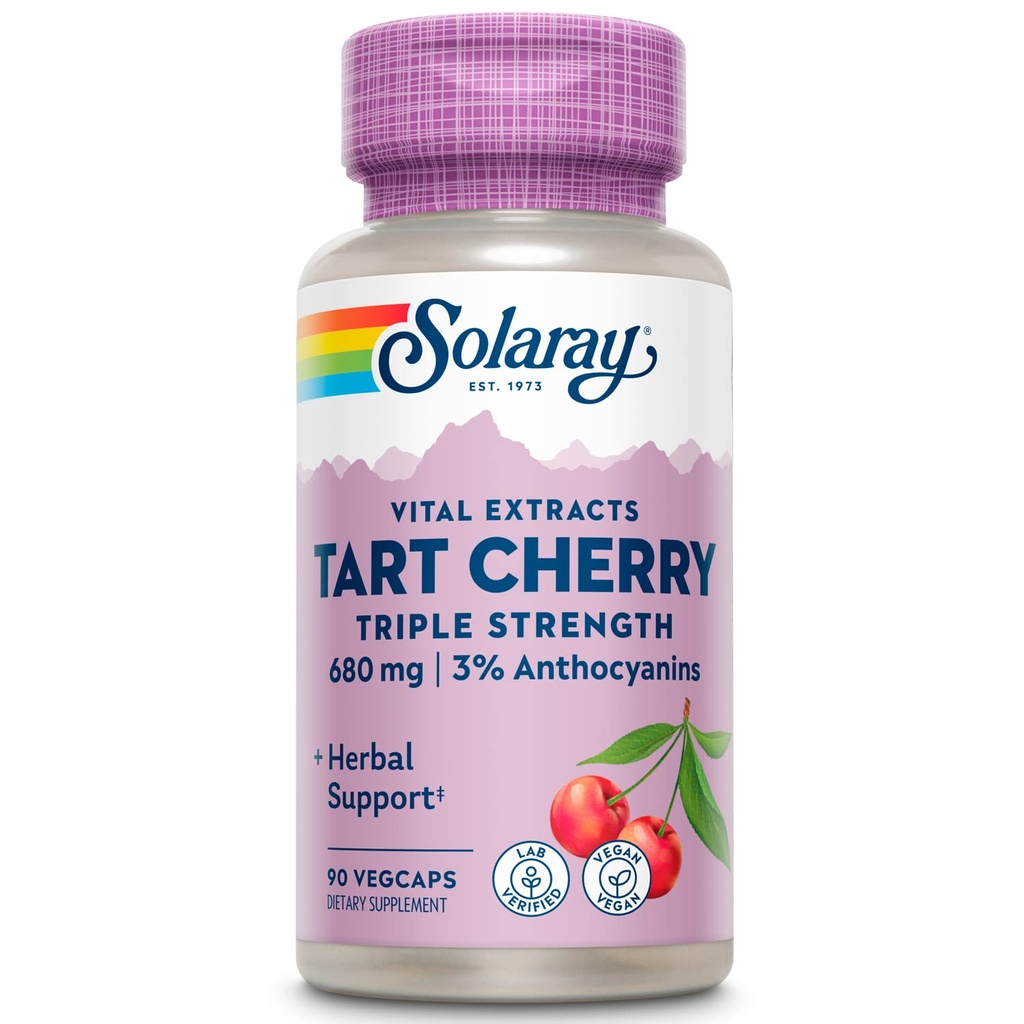 SOLARAY Triple Strength Tart Cherry Extract - Κάψουλες από πίσσα με αντιοξειδωτικά και ανθοκυανίνες για την υποστήριξη επιπέδων ουρικού οξέος - Vegan, 60-Day Εγγύηση - 45 σερβιρίσματος, 90 VegCaps