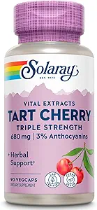 SOLARAY Triple Strength Tart Cherry Extract - Tart Cherry Capsules with Antioksis and Anthocyanins for Uric Acid Levels Support - Vegan, 60-Day Garanti - 45 Hizmet, 90 VegCaps