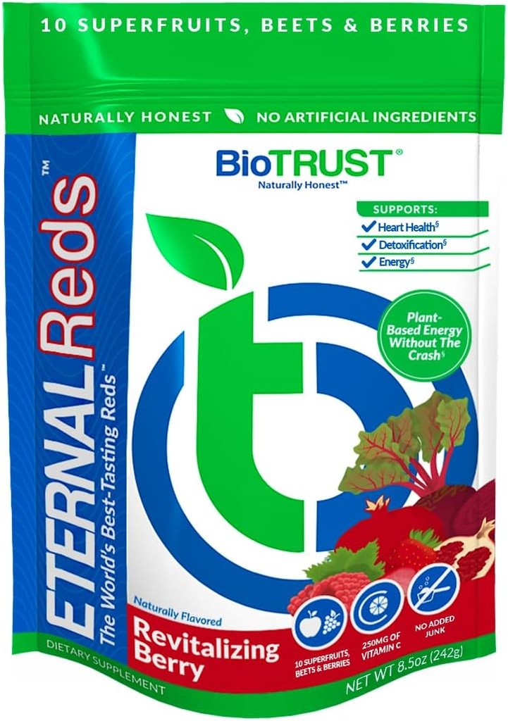 BioTrust Eternal Reds, Red Superfoods σκόνη, υποστήριξη για την υγεία και την κυκλοφορία της καρδιάς, την ενέργεια, τη Σταμίνα, χωρίς προστιθέμενη ζάχαρη ή καφεΐνη, φυσικά αρωματισμένα και γλυκά, Berry Flavor (30 υπηρεσίες)
