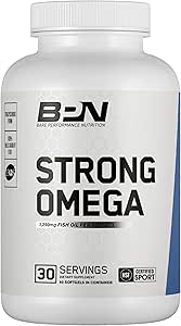 BARE PERFORMANCE NUTRITION, BPN Strong Omega Fish Oil Soft Gel, 1290mg Fish Oil per Capsule, Wild Caught Fish, Sustainably Sourced, IFOS Certified, 30 Servings