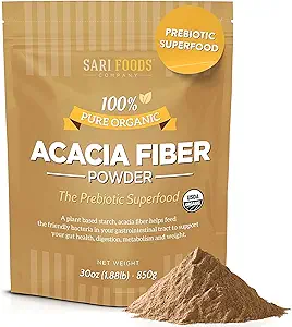 Sari Gıdaları Organik Acacia Fiber Toz (30 Ounce): Doğal, Tüm Gıda, Bitki Temel Prebiyotik Superfood for Gut Health