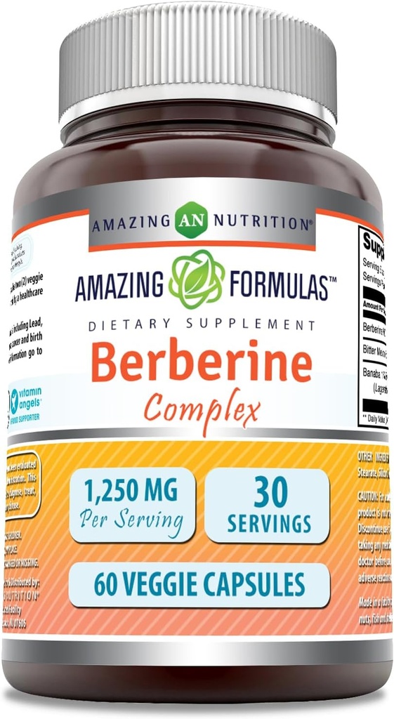 Amazing Formulas Berberine Bitter Melon & Banaba Extract Kompleks | 1250 Mg Per | Veggie Capsules | Non-GMO | Gluten-Free | Made in USA (60 Count | 1 Pack)