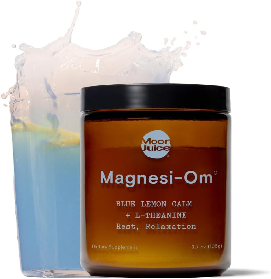 Moon Juice Magnesi-Om Magnesi-Συμπλήρωμα σκόνης μαγνησίου - Χηλικό σύμπλοκο μαγνησίου + L-Θεανίνη Blend για ξεκούραση, χαλάρωση & κανονικότητα - Vegan, μη ΓΤΟ & χωρίς ζάχαρη, Μπλε λεμόνι, 3,7 oz, 30 Sevings