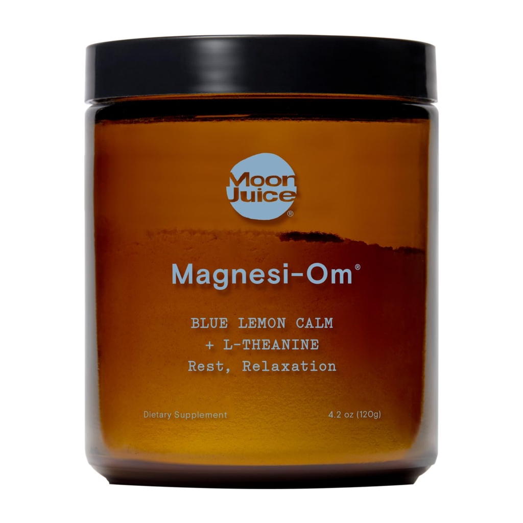 Moon Juice Magnesi-Om Magnesi-Συμπλήρωμα σκόνης μαγνησίου - Χηλικό σύμπλοκο μαγνησίου + L-Θεανίνη Blend για ξεκούραση, χαλάρωση & κανονικότητα - Vegan, μη ΓΤΟ & χωρίς ζάχαρη, Μπλε λεμόνι, 3,7 oz, 30 Sevings