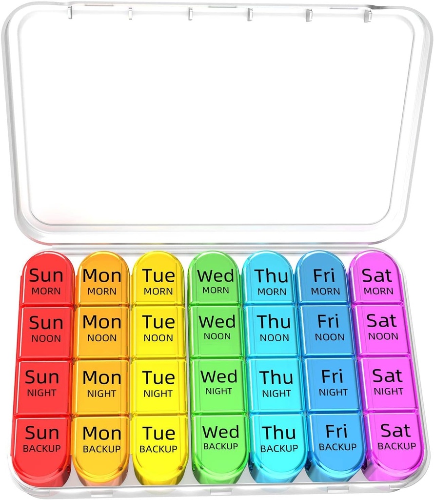 Odaro Weekly Pill Organizer 4 Times a Day, Daily Pill Box 7 Gün, Büyük Seyahat Pill Case with 28 Karşılaştırmalı Tıp, Vitamin ve Supplement - Beyaz Vaka
