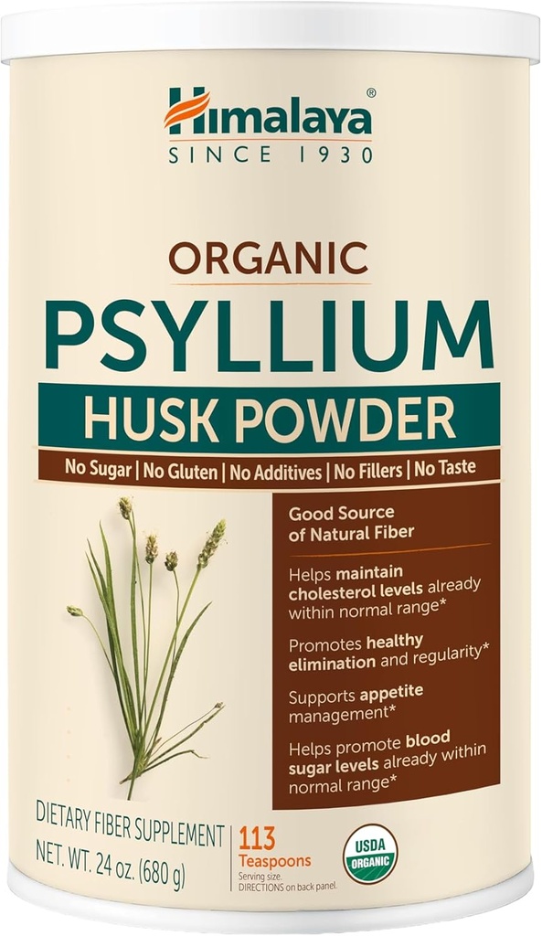 Himalaya Organik Psyllium Husk Toz, Günlük Diyetsel Fiber Tamam, Düzenlilik, Appetite Yönetimi, Sertifikalı Organik, Non-GMO, Yapay Renkler, Unflavored, 113 Teaspoon Supply, 24 Oz Oz