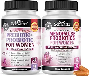 BioSchwartz Probiyotik Menopause Supplement for Women (1Ay Supply) Plus Prebiyotiks and Probiyotiks with Digestive Enzymes for Women (1 Ay Supply)