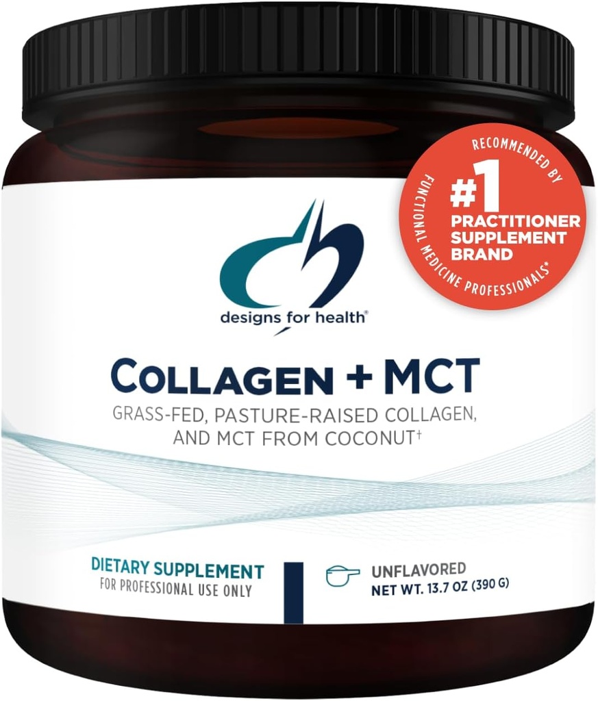 Designs for Health Collagen + MCT, Unflavored - Hydrolyzed Grass-Fed Collagen Peptides with MCT Oil Powder to Promotion Mental Focus, Continental Energy, Skin & Gut Health (30 Services)