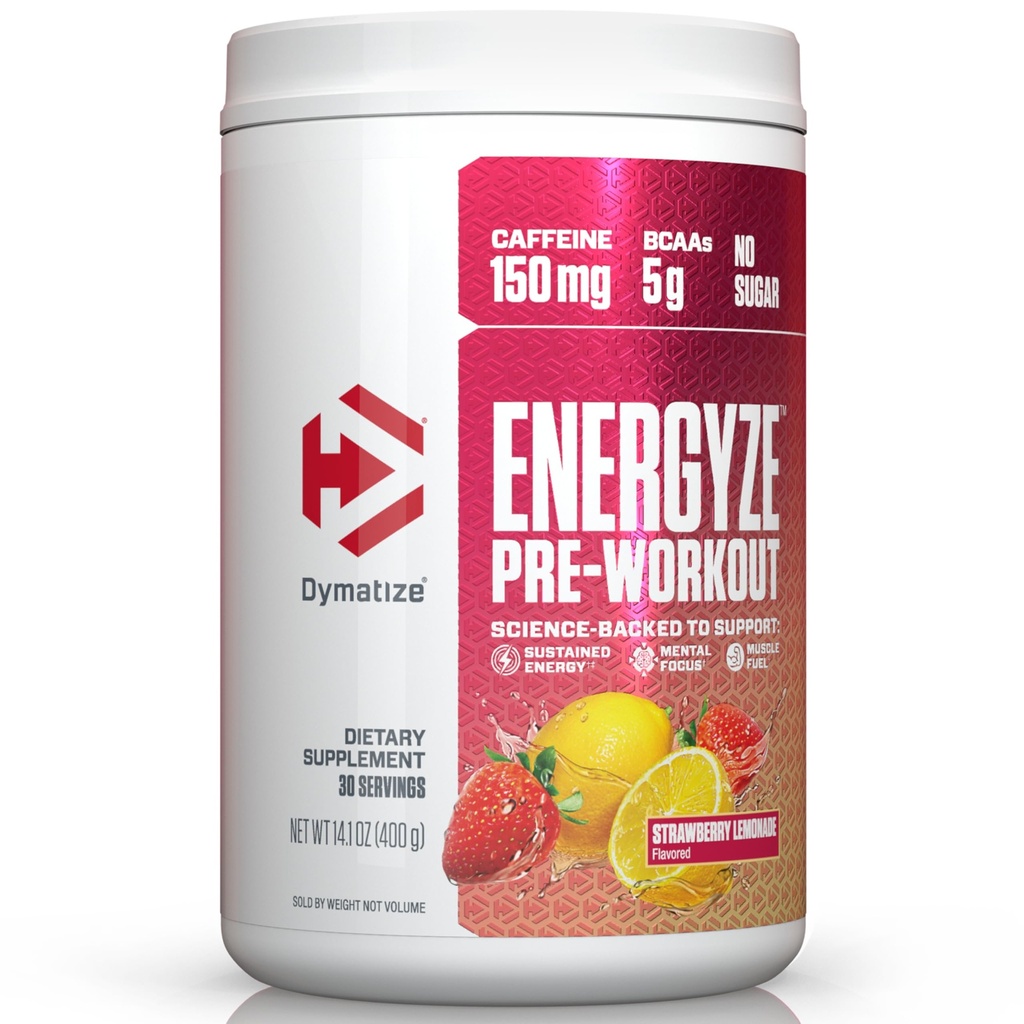 Enerjize Pre Workout Toz for Men and Women, Strawberry Lemonade, 150 mg Caffeine, 5g BCAAs, Performans L-Tyrosine, L-Citrulline, No Sugar (30 hizmet)
