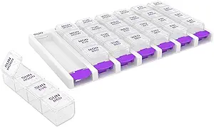 EZY DOSE Weekly (7-Day) Daily Pill Case, Tıp Planlayıcı, Vitamin Organize Konteyner, 4 Times bir gün, Küçük Yeniden taşınmazlar, Covenient ve Kullanımı Kolay, Renk Vary, Clear Lids, Faraday Free