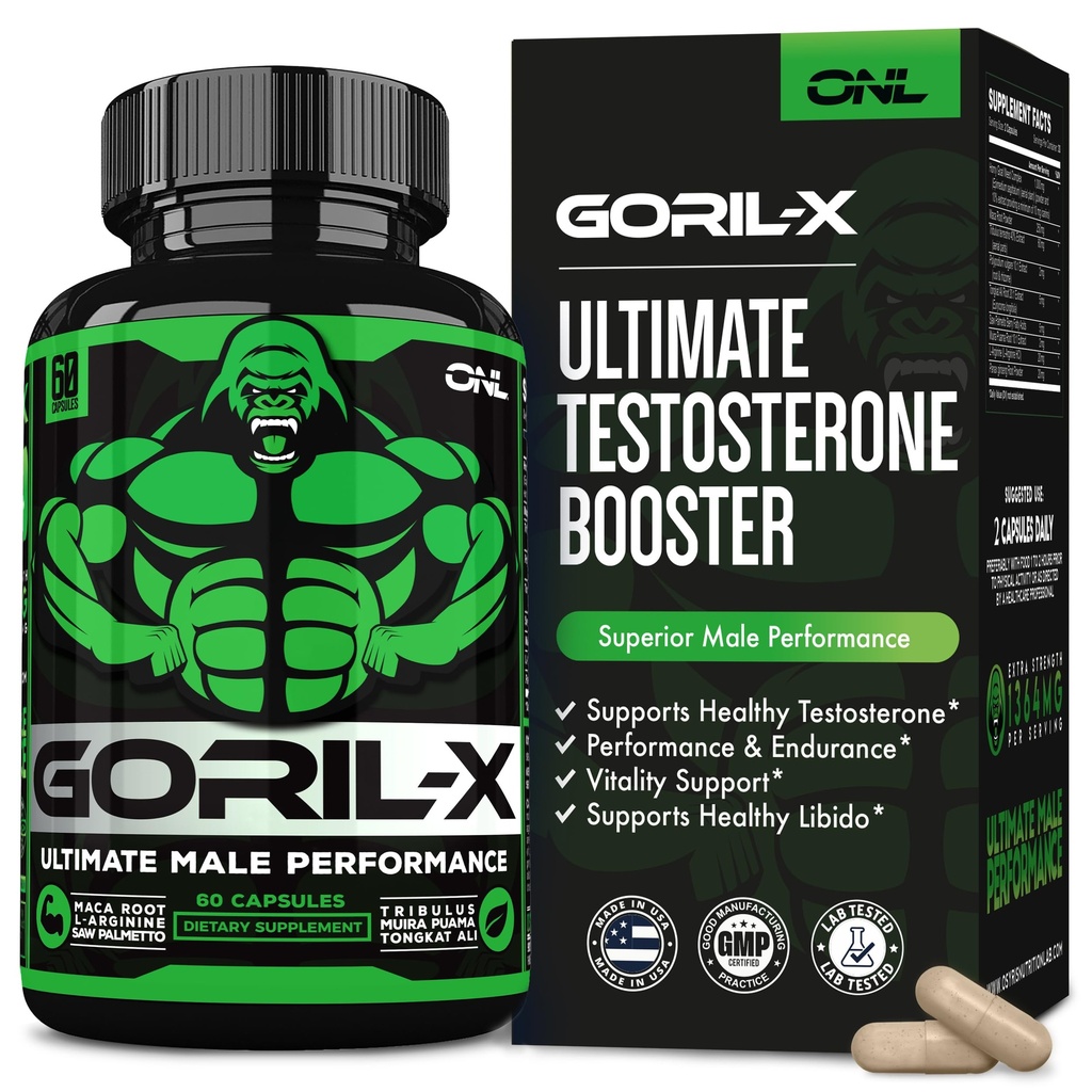 Erkekler için GORIL-X testosteron ATM - Workout testosteron Tamam - Boyut, Güçlü ve Enerji - 1000 mg Erkek Enhancing Horny Goat Weed - Maca Root, Tongkat Ali & Tribulus Terrestris 60 Caps