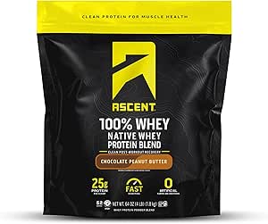 Yüzde 100 Whey Protein Tozu - Post Workout Whey proteini, Zero Yapay Flavors & Sweeteners, Gluten Free, 5.5g BCAA, 2.6g Leucine, Essential Reese Acids, Chocolate Peanut Butter 4 lb