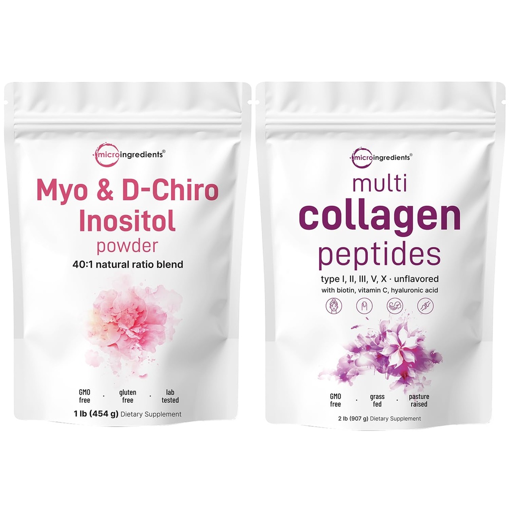 Micro Συστατικά Multi Collagen Protein Powder 2lbs & Myo & D-Chiro Inositol Powder Bundle 2 Pack 