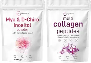 Mikro Malzemeler Multi Collagen Protein Toz 2lbs & Myo & D-Chiro Inositol Toz Paket 2 Paket | Grass-Fed Collagen Peptides | Inositol Supplement for Women