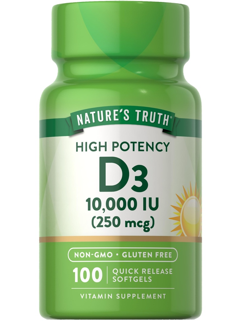 Nature's Truth D3 Vitamin 10.000 IU Softgels Supplement | 100 Count | High Potency Formula | Non-GMO ve Gluten Free