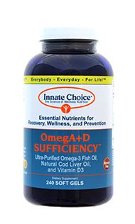 Omega 3, Fish Oil Capsules, OmegA+D Innate Choice, Lemon 240 Capsules, Farm Grade Fish Oil, 3rd Parti Test Edildi, Organik Filtrelenmiş ve Üçüncü Purified, Natural Cod Liver Oil, Vitamin D3