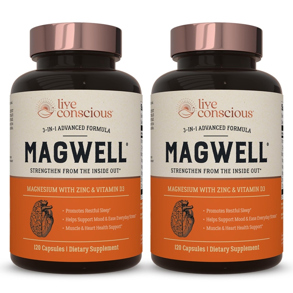 Canlı Bilinçli Çinko Magnezyum & Vitamin D3 - Magnezyum Bio kullanılabilir Formlar - Malate, Glycinate, Citrate - MagE Bone & Heart Health, Immune System Support - 120 Capsules (2-Pack)