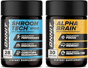ONNIT Premium Alpha Brain Bundle - Nootropic Brain Supplement (30 Count) για Εστίαση, Συγκέντρωση & Μνήμη + Shroom Tech Sport για Άσκηση, Ενέργεια & Καρδιαγγειακή Απόδοση (28 Count)