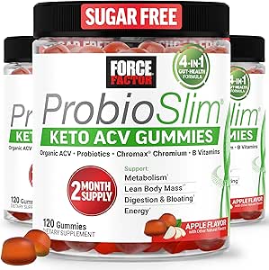Kuvvet Faktörü ProbioSlim Keto ACV Gummies, Organik Apple Cider Vinegar Gummies with Lactopolee Probiyotiks & Prebiyotiks to Support Digestion, Metabolism, & Immune Health, 1 Net Carb, Apple Flavor, 360