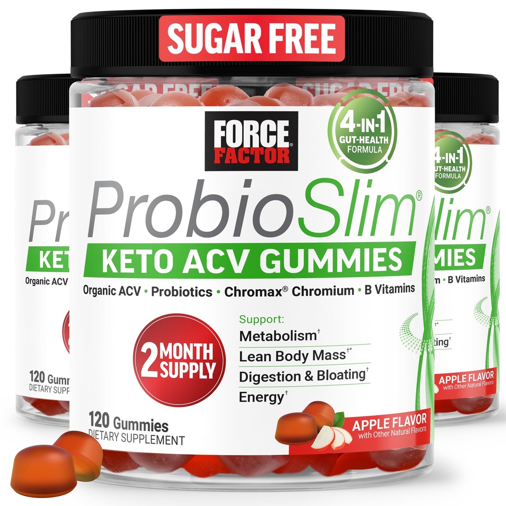 Kuvvet Faktörü ProbioSlim Keto ACV Gummies, Organik Apple Cider Vinegar Gummies with Lactopolee Probiyotiks & Prebiyotiks to Support Digestion, Metabolism, & Immune Health, 1 Net Carb, Apple Flavor, 360