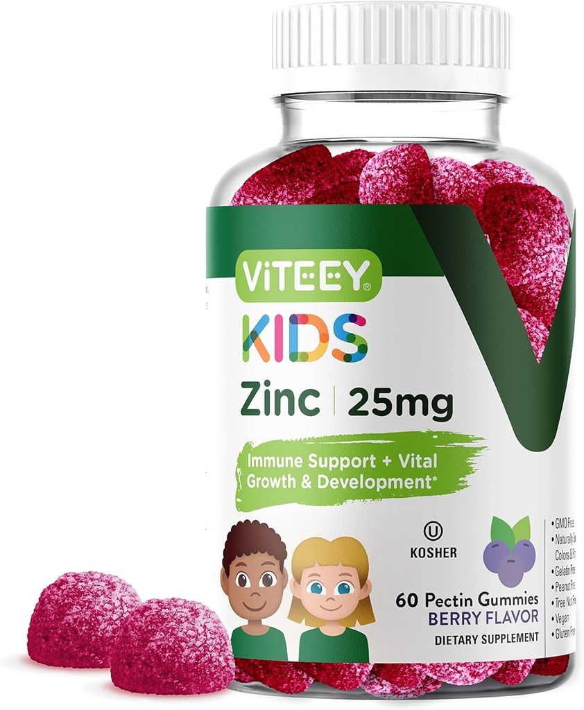 Çocuklar için Viteey Bora, 25mg - Immune Support - Güçlü Doğal Antioksi, Çocuklar çinko Vitamin Tamam - Vegan, Gelatin Free, Gluten Free - Tasty Chewable Berry Flavor Gummy