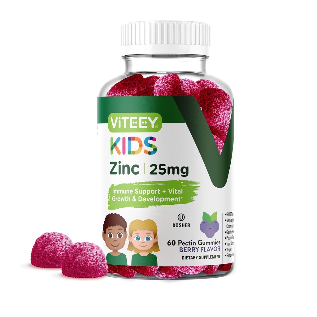 Çocuklar için Viteey Bora, 25mg - Immune Support - Güçlü Doğal Antioksi, Çocuklar çinko Vitamin Tamam - Vegan, Gelatin Free, Gluten Free - Tasty Chewable Berry Flavor Gummy