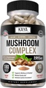 Kaya Naturals Premium Mushroom Kompleksi Potent - Mushroom Supplement - Mushroom Complex Capsules 1995mg Per Servis - Aids mentalty Supports Immune System, Wellness & Vitality - 180 Kont