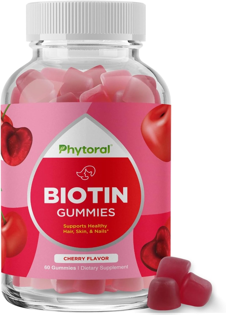 Saç ve Nail Büyüme için Phytoral Biotin Gummies - Saç Bakımı Genç Skin Care ve Nail için Biyotin Gummies - Skin Nails Vitaminleri Yetişkin Güzellik Güzellikleri Için 5000 Telefon