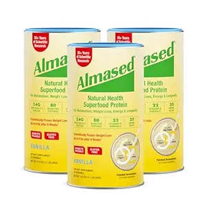 Almased Vanilla Meal Change Shake - Low-Glycemic High Plant Base protein Toz- Beslenmesel Kilo Sağlığı Desteği Tamam - Vanilla Flavor - 17.6 oz (1.1 Pound (3 Pack)