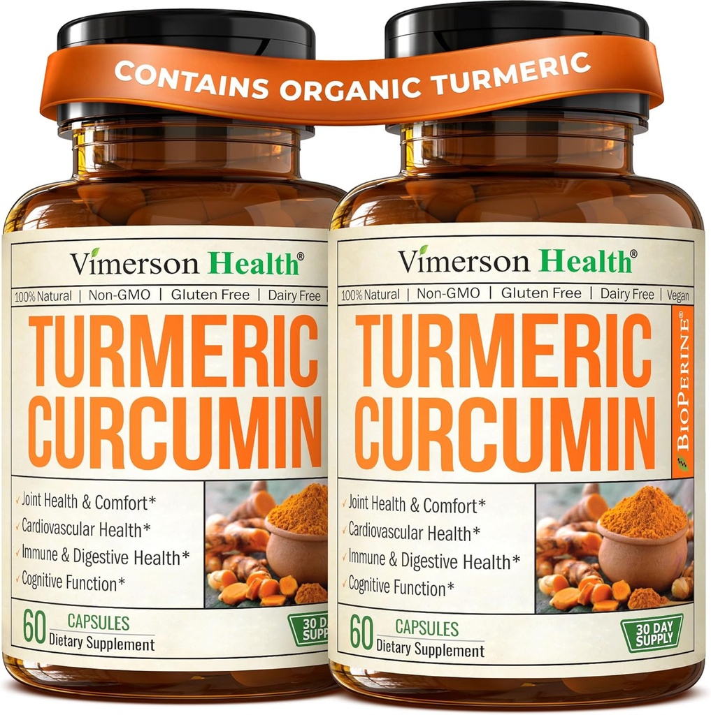 Turmeric Curcumin Supplement with Black Pepper Extract - High Potency Organic Turmeric 1200 mg &% 95 Curcuminoids for Joint & Digestive Health - Ortak Destek Supplement - 60 Curcuma Capsules - 2 Pack