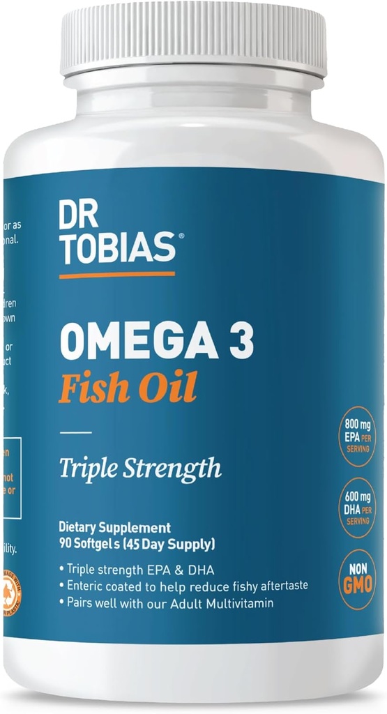 Dr. Tobias Omega 3 Fish Oil, 2000 mg Triple Strength with 800 mg EPA 600 mg DHA Per Service, Fish Oil Omega 3 Supplements for Heart, Brain & Immune Support, 90 Softgels, 45 Hizmetler