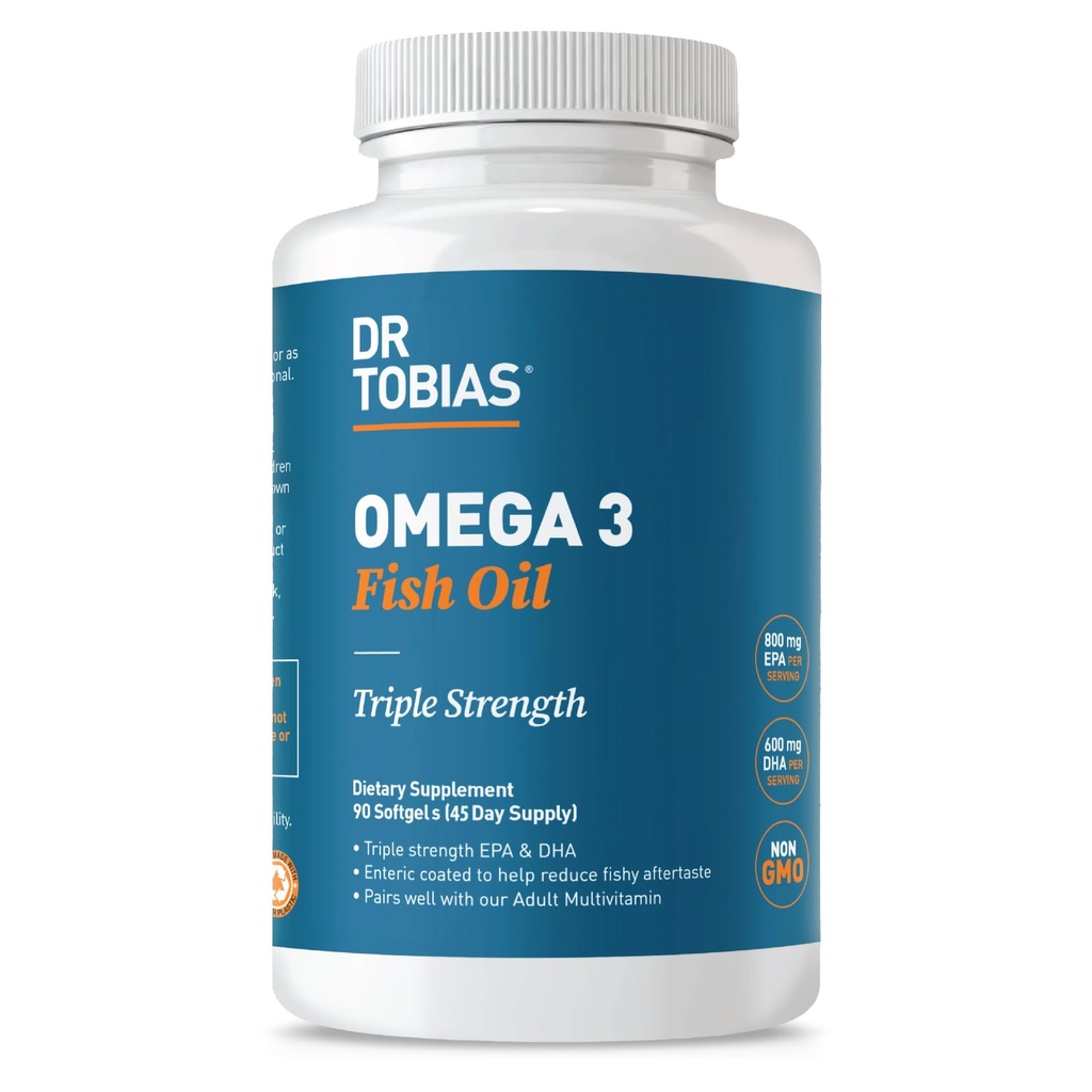 Dr. Tobias Omega 3 Fish Oil, 2000 mg Triple Strength with 800 mg EPA 600 mg DHA Per Service, Fish Oil Omega 3 Supplements for Heart, Brain & Immune Support, 90 Softgels, 45 Hizmetler