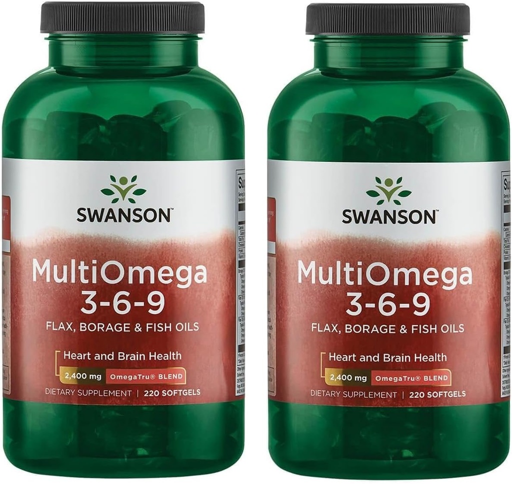 Swanson MultiOmega 3-6-9 - Κάψουλες μη GMO, Borage & Fish Oil - Απαραίτητα Λιπαρά Οξέα Υποστηρίζοντας Καρδιαγγειακή Υγεία & Εγκεφαλική Υγεία - (220 Softgels, 2400mg Σερβίρισμα) 2 Μπουκάλια