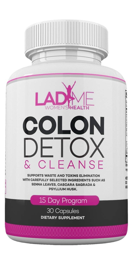 Pure Colon Cleanse & Detox 15 Gün Programı - Herbal Laxative Constipation Relief with Psyllium Husk, Cascara Sagrada & Senna Leaves - Special Women Intestinal Cleanser Tarafından Ladyme - 30 Capsules