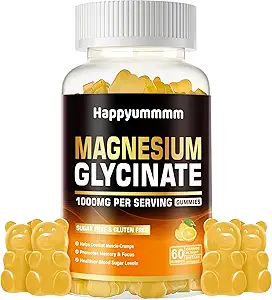 Magnezyum Glycinate Gummies 1000 mg - Sugar Free Magnezyum P Properties Supplement with Vitamin D, B6, CoQ10 for Calm Mood & Sleep Support - 120 Orange Gummies.
